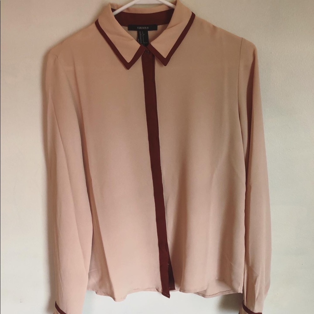 forever21 burgundy lined pink long sleeve blouse